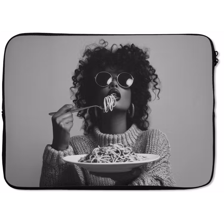 Vrouw - Pasta - Zwart - Wit laptophoes neopreen klein -zkaufland3dotto