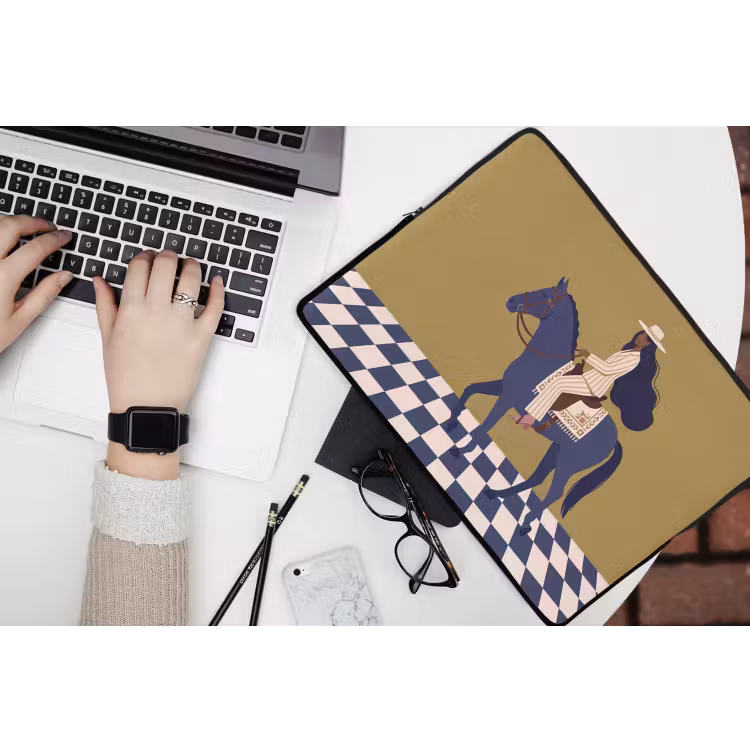 Vrouw - Paard - Rijden - Modern - Abstract laptophoes neopreen klein -bureau