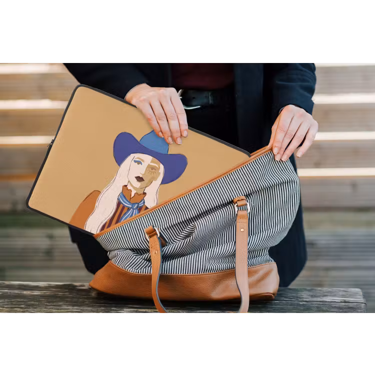 Vrouw - Portret - Abstract - Kleurrijk - Modern laptophoes neopreen klein -tas