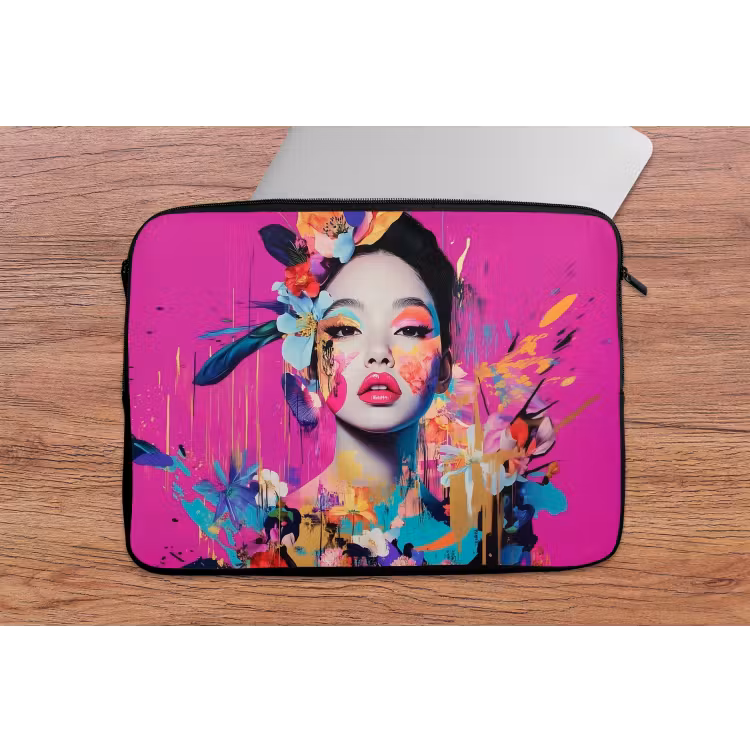 Vrouw - Portret - Abstract - Paars laptophoes neopreen klein -tafel