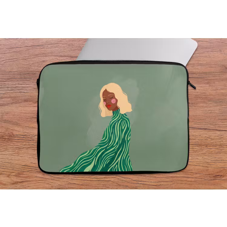 Vrouw - Portret - Illustratie - Modern - Groen laptophoes neopreen klein -tafel