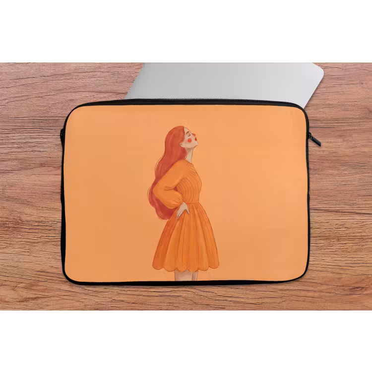 Vrouw - Profiel - Mensen - Modern - Oranje laptophoes neopreen klein -tafel