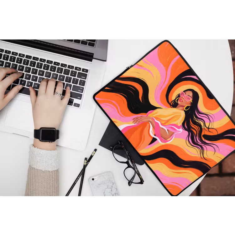 Vrouw - Zonnebril - Abstract - Kleurrijk laptophoes neopreen klein -bureau