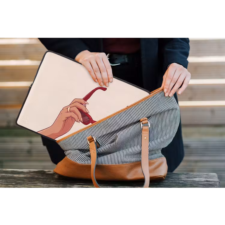 Vrouw - Zonnebril - Mode - Rood - Illustratie laptophoes neopreen klein -tas