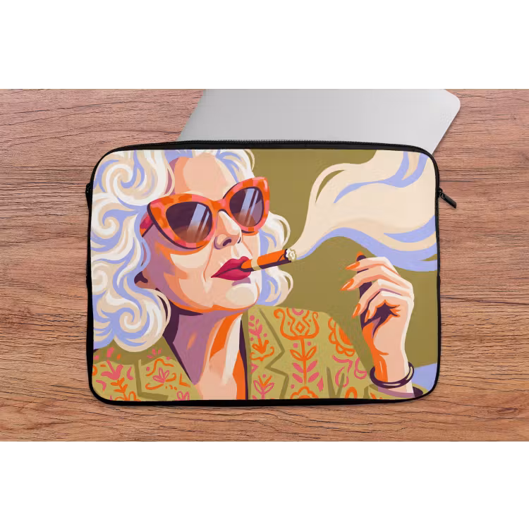 Vrouw - Zonnebril - Portret - Modern - Kleurrijk laptophoes neopreen klein -tafel