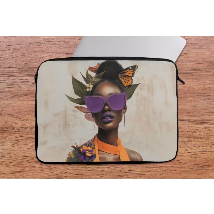 Vrouw - Zonnebril - Vlinder - Bloemen laptophoes neopreen klein -tafel