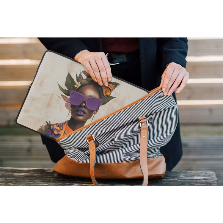 Vrouw - Zonnebril - Vlinder - Bloemen laptophoes neopreen klein -tas