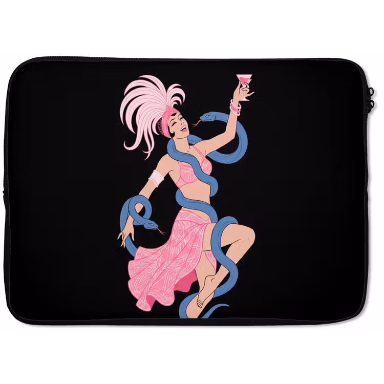 Vrouw - Danseres - Slangen - Art Deco - Roze laptophoes neopreen klein -zkaufland3dotto