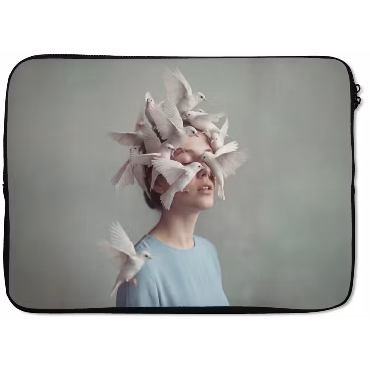 Vrouw - Vogels - Abstract - Modern - Wit laptophoes neopreen klein -zkaufland3dotto