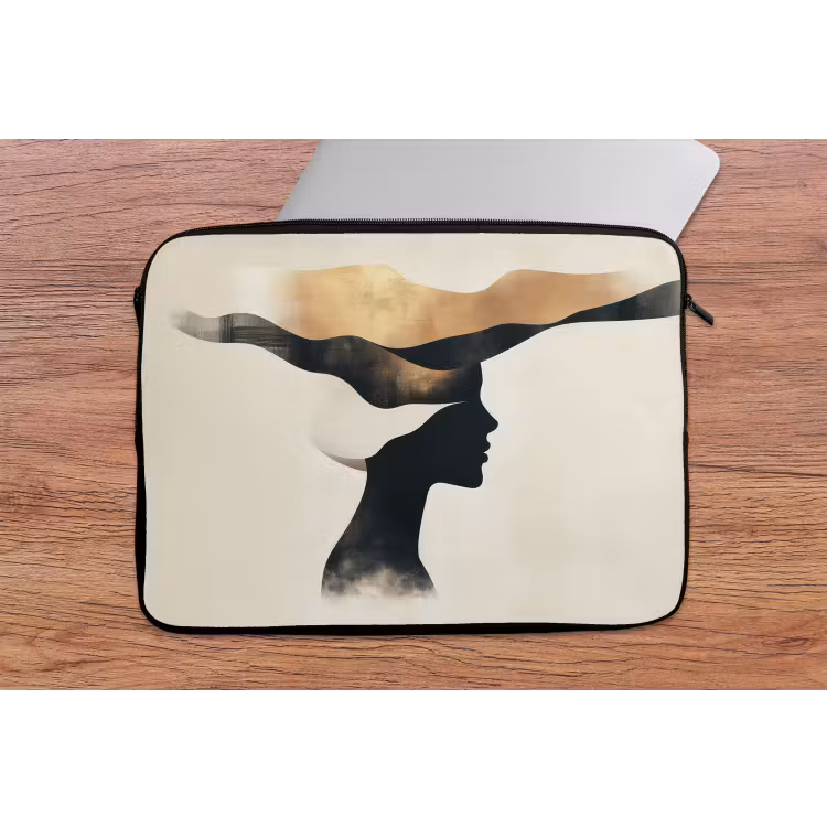 Vrouw - Golven - Zwart laptophoes neopreen klein -tafel