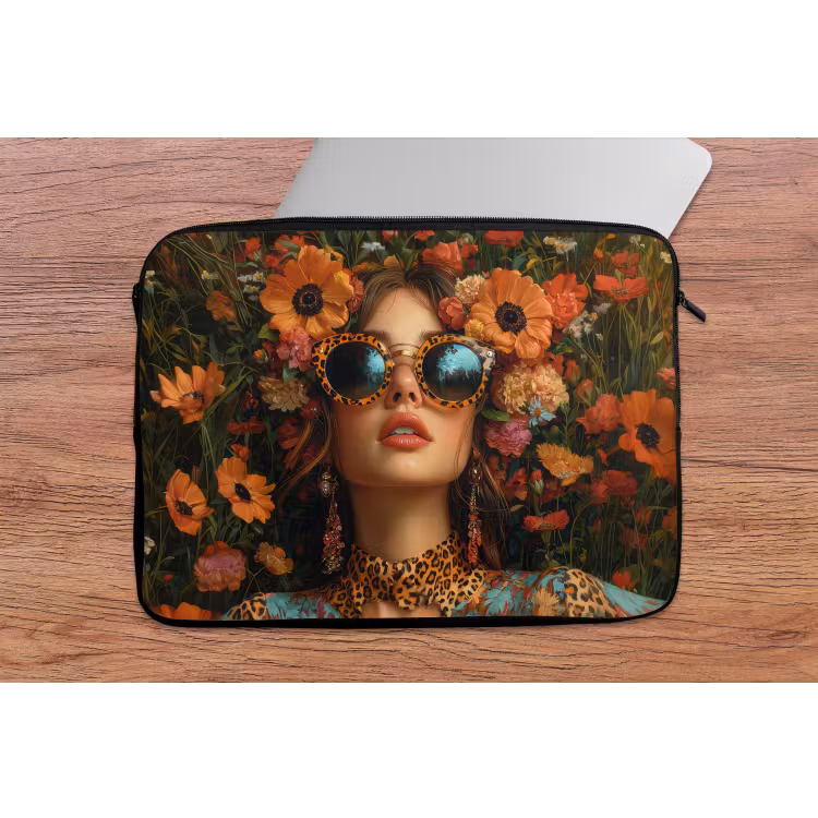 Vrouwen - Bloemen - Modern - Bril - Abstract laptophoes neopreen klein -tafel