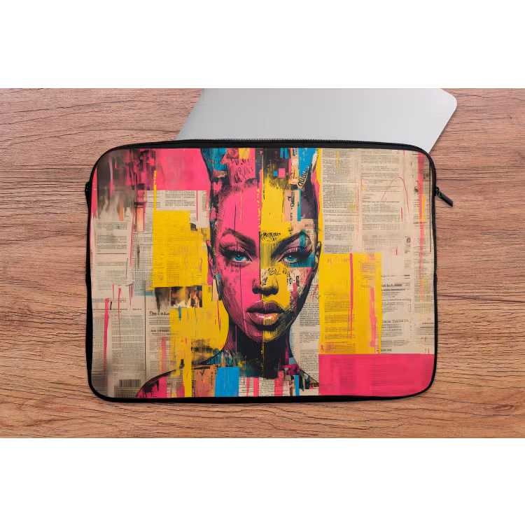 Vrouwengezicht - Krantenpapier - Abstract - Roze laptophoes neopreen klein -tafel