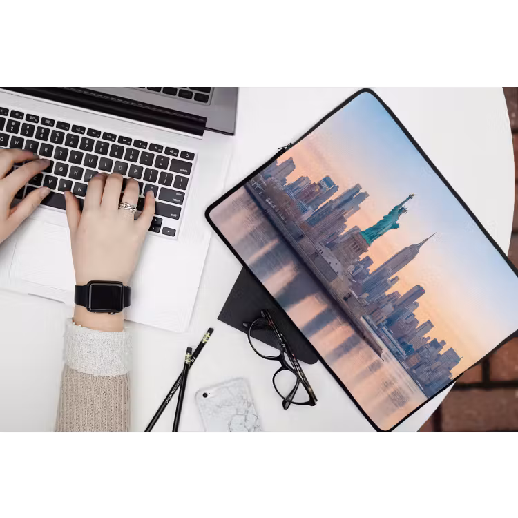 Vrijheidsbeeld - New York - Zonsopgang - Stad - Architectuur laptophoes neopreen klein -bureau