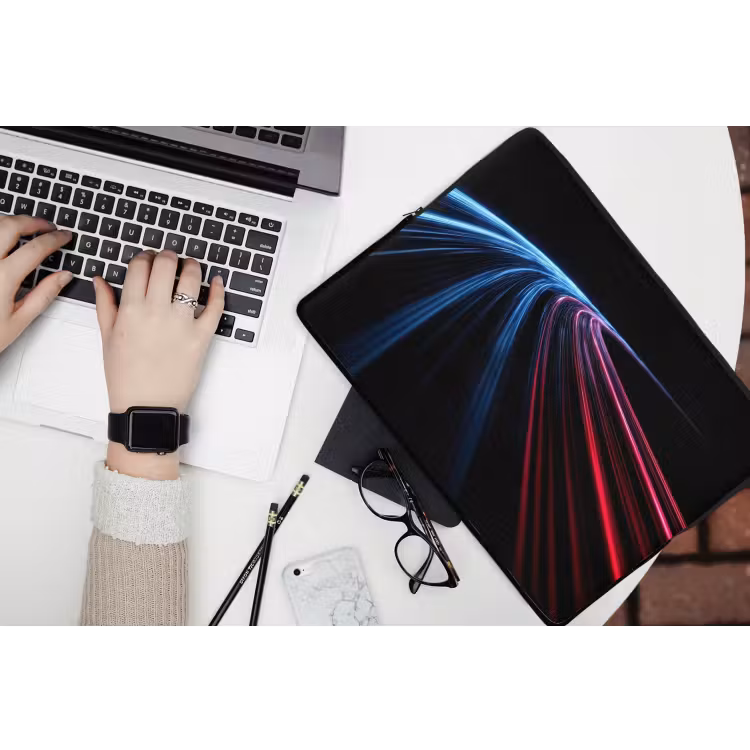 Gaming - Strepen - Gebogen - Blauw laptophoes neopreen klein -bureau
