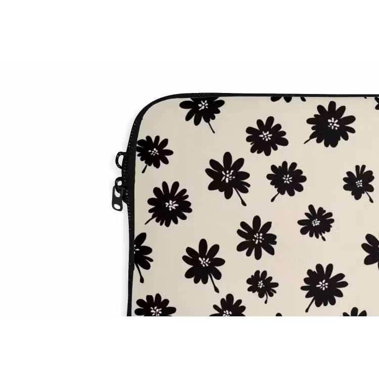 Madeliefjes - Grafisch - Zwart - Beige laptophoes neopreen klein 279 -detail