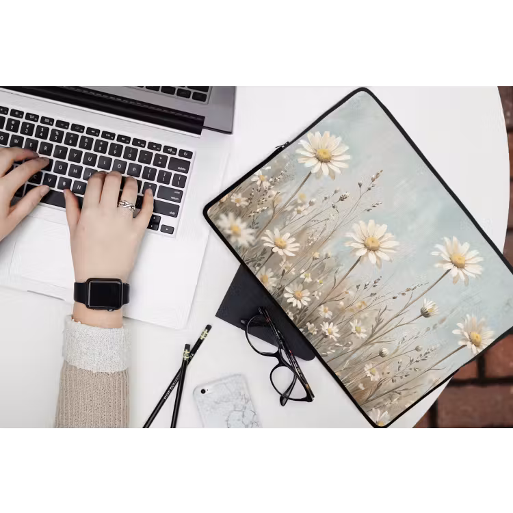 Madelief - Illustratie - Wit laptophoes neopreen klein -bureau