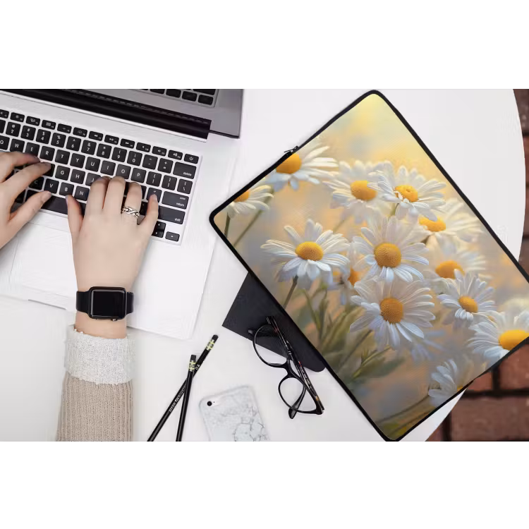 Madeliefjes - Wit - Zonlicht laptophoes neopreen klein -bureau