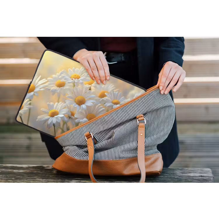 Madeliefjes - Wit - Zonlicht laptophoes neopreen klein -tas