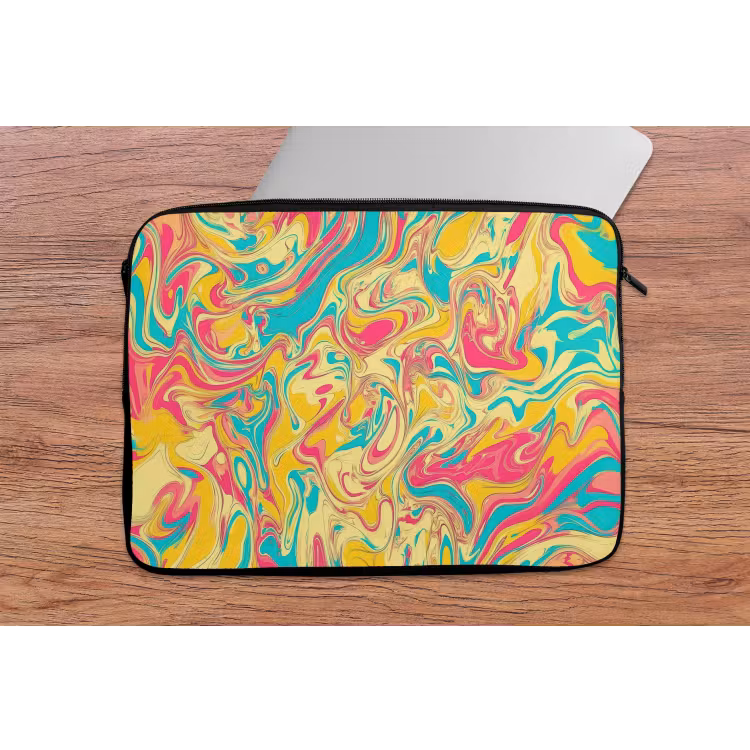 Geel - Roze - Blauw - Retro laptophoes neopreen klein -tafel