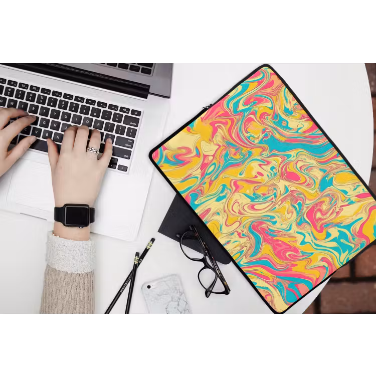 Geel - Roze - Blauw - Retro laptophoes neopreen klein -bureau
