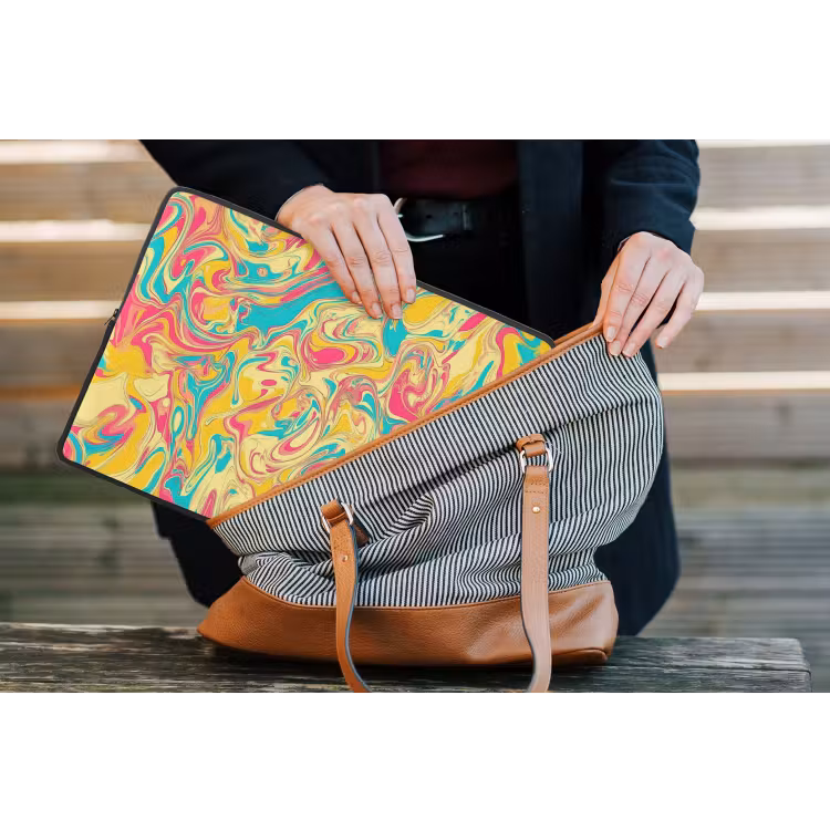 Geel - Roze - Blauw - Retro laptophoes neopreen klein -tas
