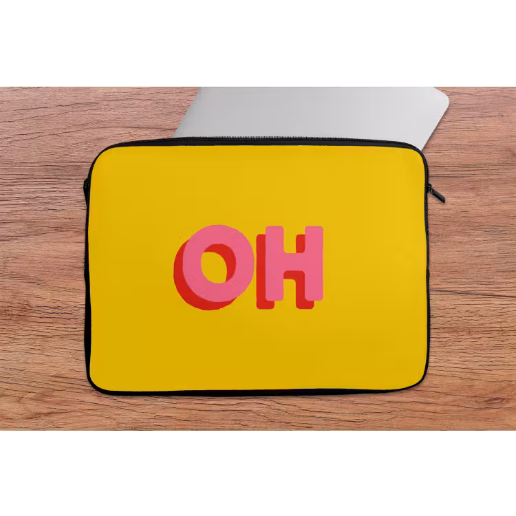 Geel - Roze - Oh - 3D laptophoes neopreen klein -tafel