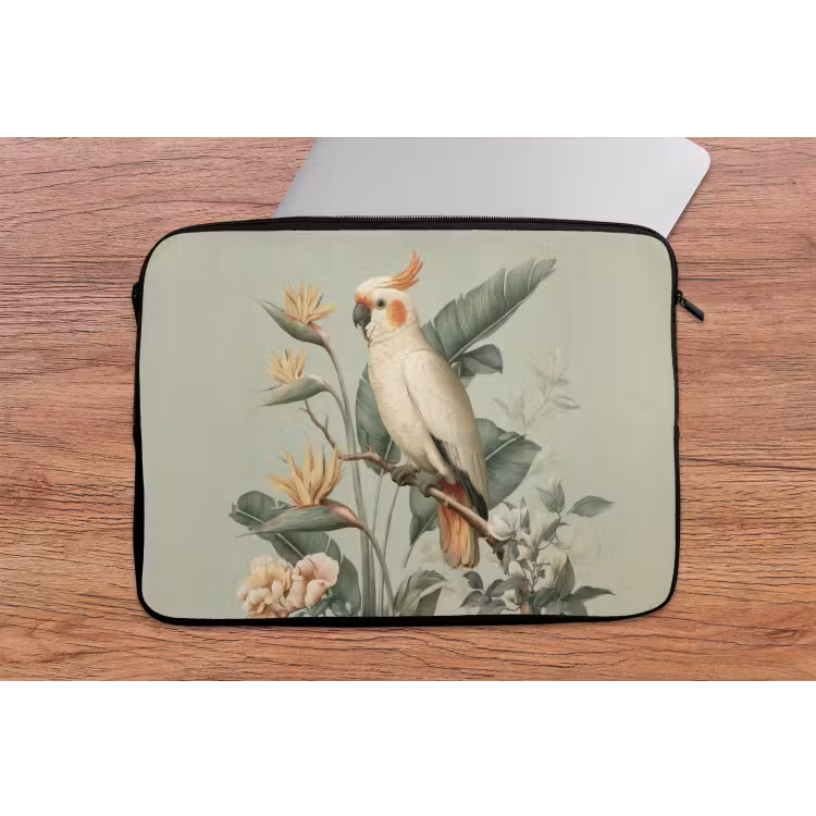 Gele kuifkaketoe - paradijsvogelbloemen - Groen laptophoes neopreen klein -tafel