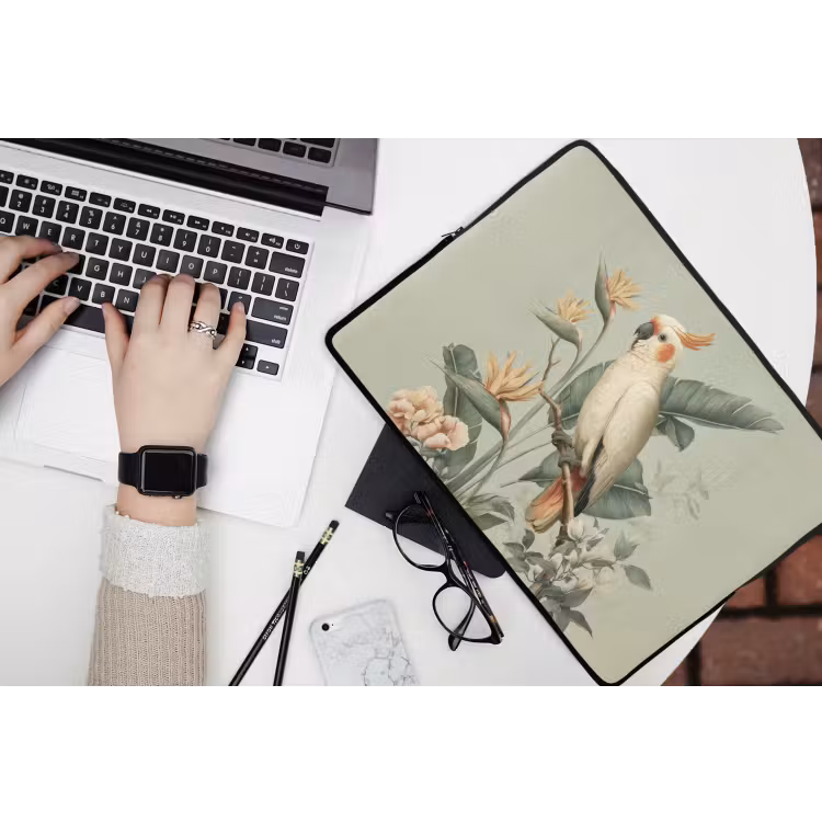 Gele kuifkaketoe - paradijsvogelbloemen - Groen laptophoes neopreen klein -bureau