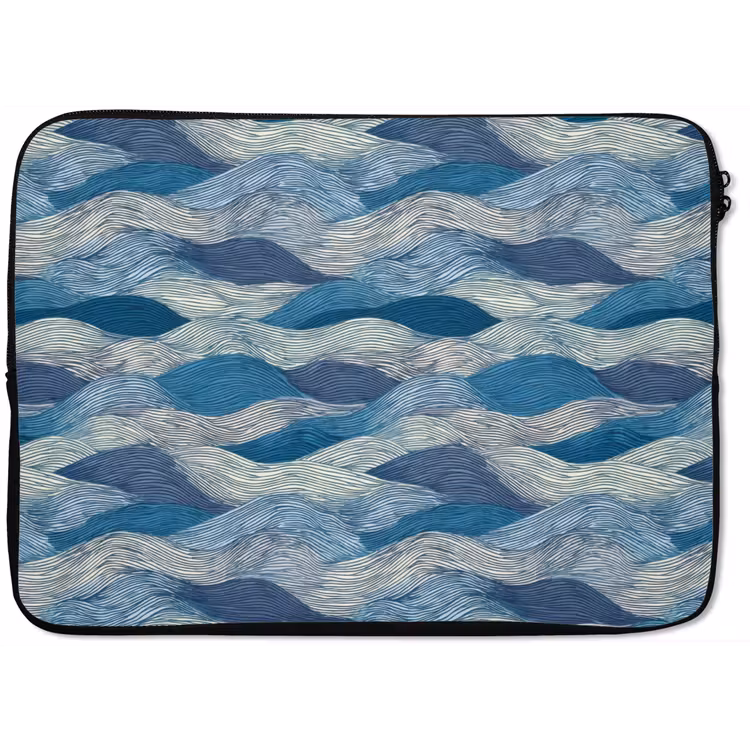 Getekend - Blauw - Wit - Golvend - Streepjes laptophoes neopreen klein 279 -zkaufland3dotto