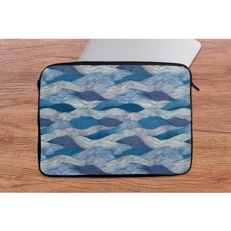 Getekend - Blauw - Wit - Golvend - Streepjes laptophoes neopreen klein 279 -tafel