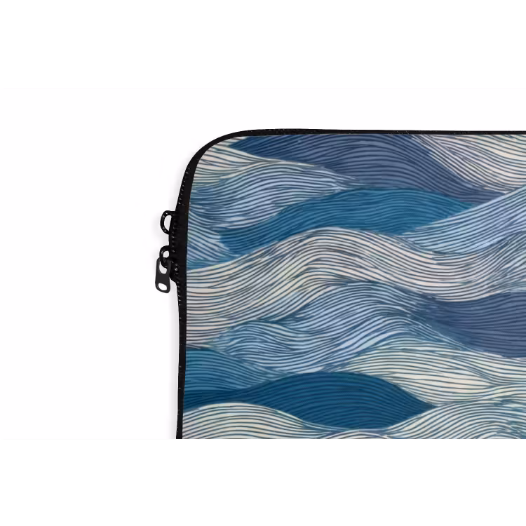 Getekend - Blauw - Wit - Golvend - Streepjes laptophoes neopreen klein 279 -detail
