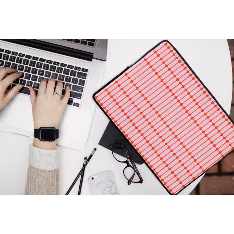 Geometrisch - Minimalistisch - Rood - Roze laptophoes neopreen klein 279 -bureau
