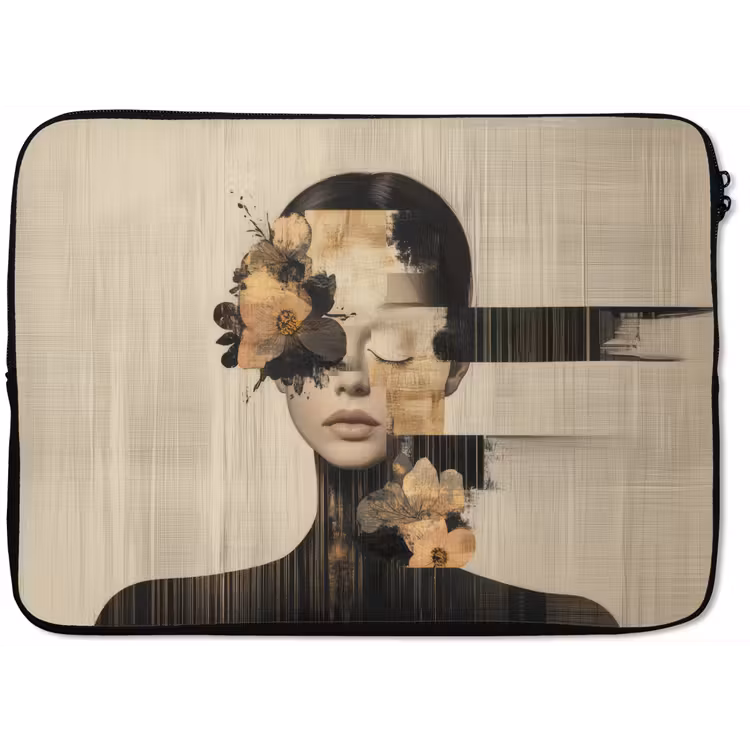 Gezicht - Bloemen - Zwart - Vrouw laptophoes neopreen klein -zkaufland3dotto