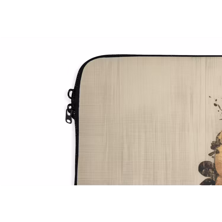 Gezicht - Bloemen - Zwart - Vrouw laptophoes neopreen klein -detail