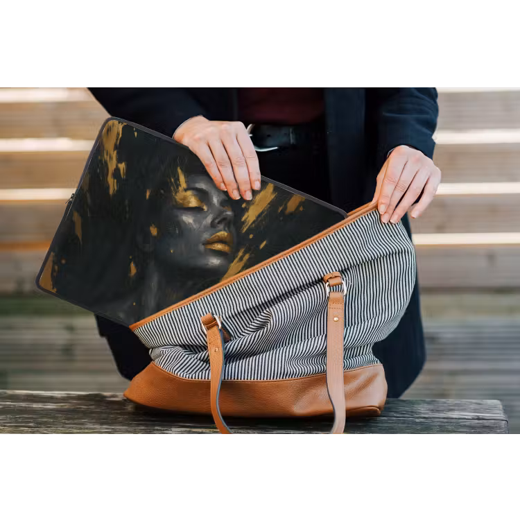 Gezicht - Vrouw - Verfspatten - Abstract laptophoes neopreen klein -tas