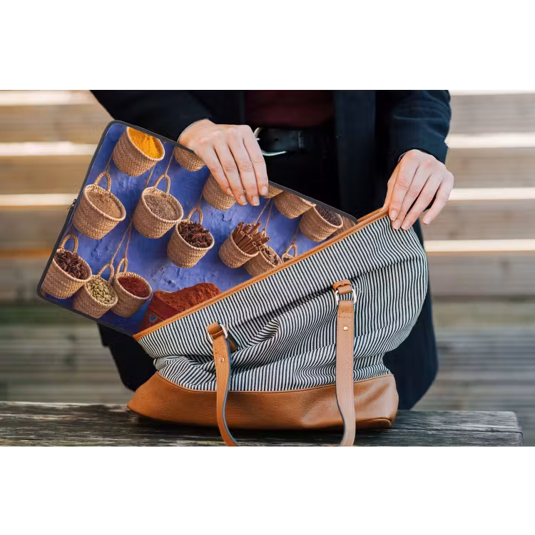 Laptop hülle - Gewürze – Körbe – Markt - Kruiden - Manden - Markt laptophoes neopreen klein