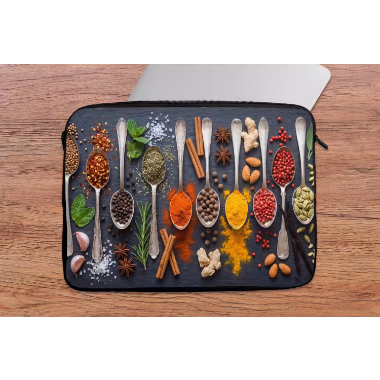 Kruiden - Lepels - Culinair - Kleurrijk - Sfeervol laptophoes neopreen klein -tafel