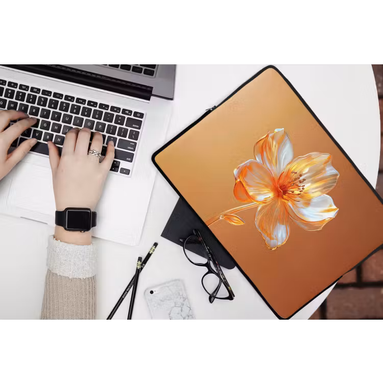 Glazen - Bloem - Oranje laptophoes neopreen klein -bureau