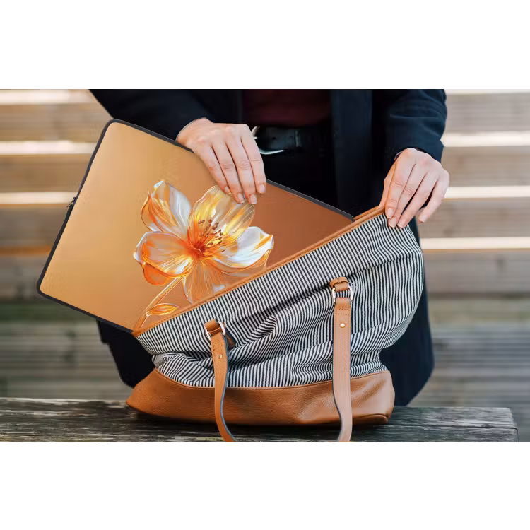 Glazen - Bloem - Oranje laptophoes neopreen klein -tas