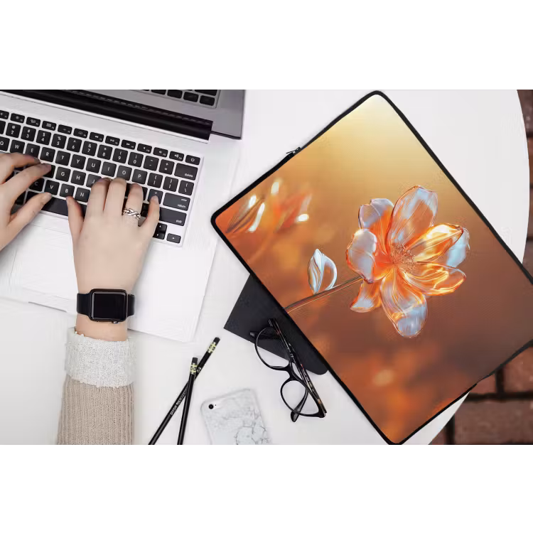 Glazen - Bloem - Zonlicht laptophoes neopreen klein -bureau