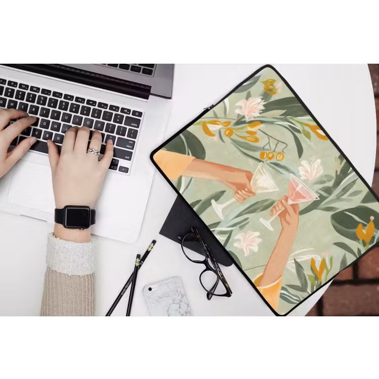 Glazen - Proosten - Bladeren - Groen laptophoes neopreen klein -bureau