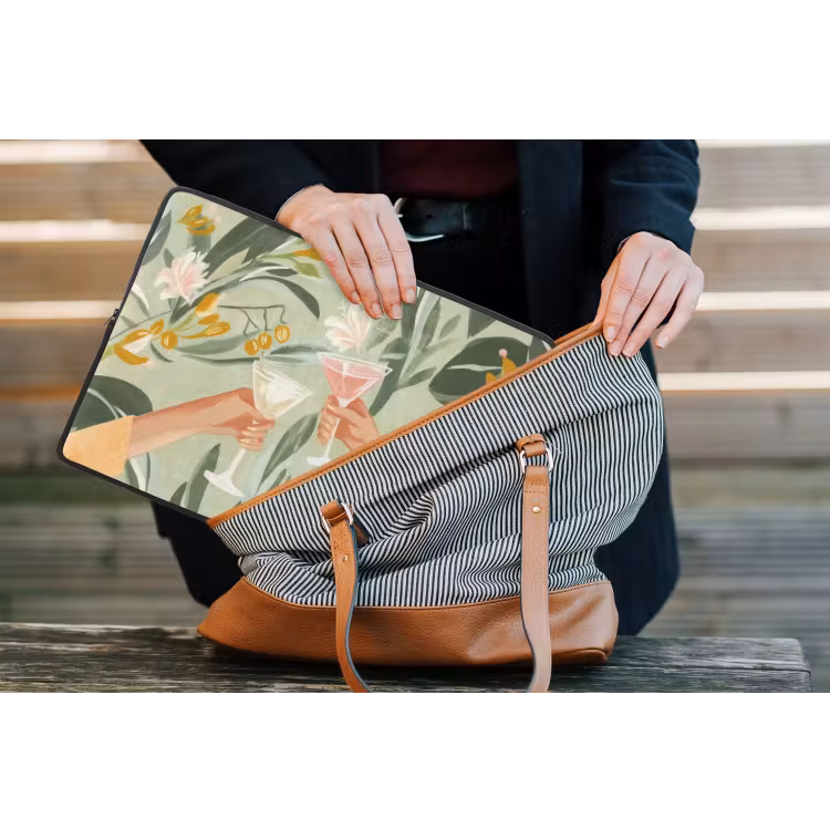 Glazen - Proosten - Bladeren - Groen laptophoes neopreen klein -tas