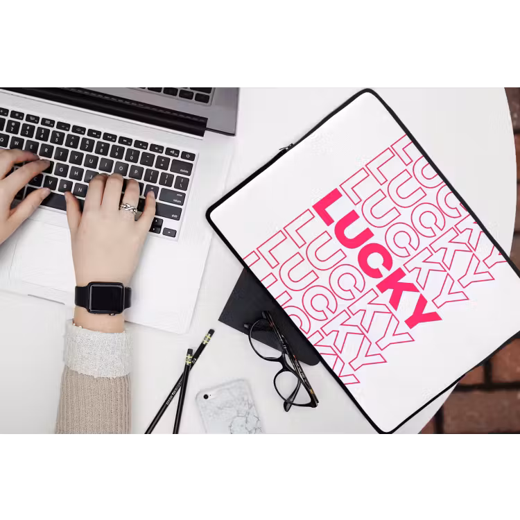 Lucky - Roze - Patroon laptophoes neopreen klein -bureau