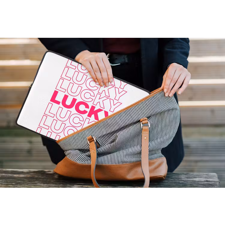 Lucky - Roze - Patroon laptophoes neopreen klein -tas