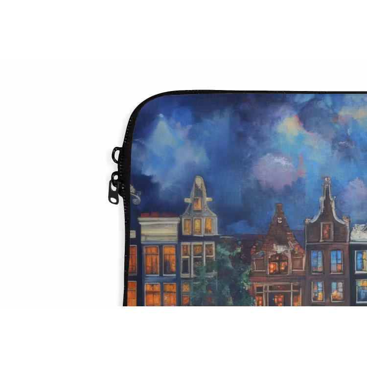 Grachten Amsterdam - Huizen - Stad - Kleurrijk laptophoes neopreen klein -detail