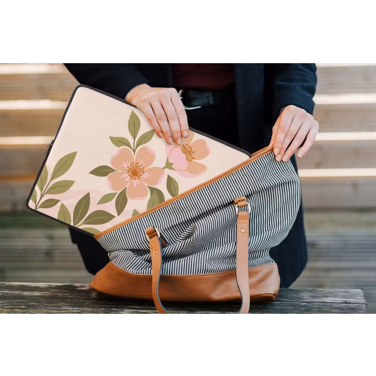 Grafisch - Bloemen - Roze laptophoes neopreen klein -tas