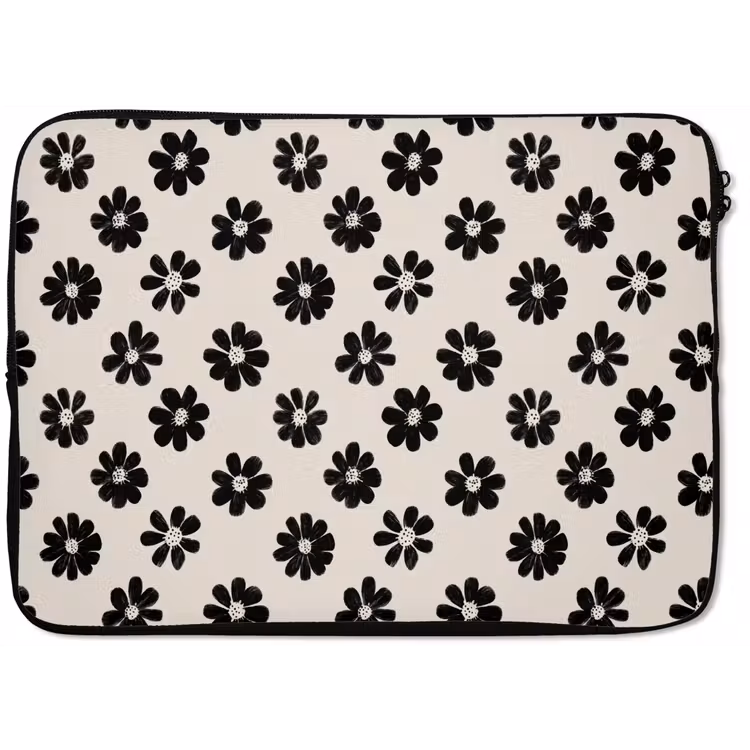 Grafisch - Madeliefjes - Zwart - Beige laptophoes neopreen klein 279 -zkaufland3dotto