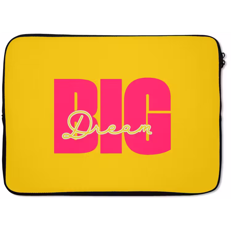 Dream big - Geel - Roze laptophoes neopreen klein -zkaufland3dotto