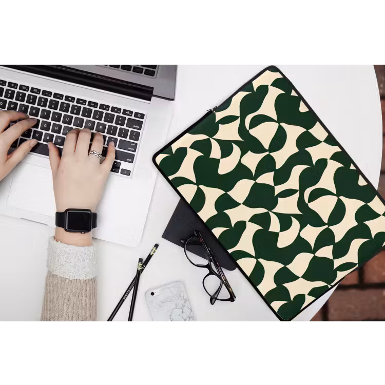 Groen - Organische vlakken - Crème laptophoes neopreen klein 279 -bureau