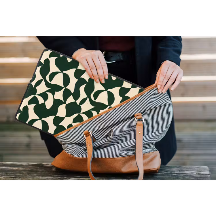 Groen - Organische vlakken - Crème laptophoes neopreen klein 279 -tas